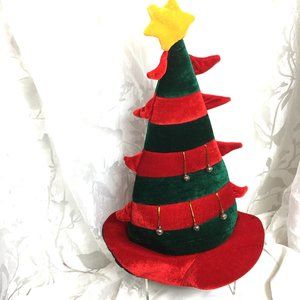 Christmas Elf Santa Helper Cone Hat w/ Bells